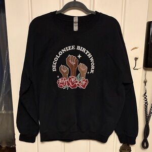 Black Graphic Decolonize Birthwork Sweater original China Tolliver design
